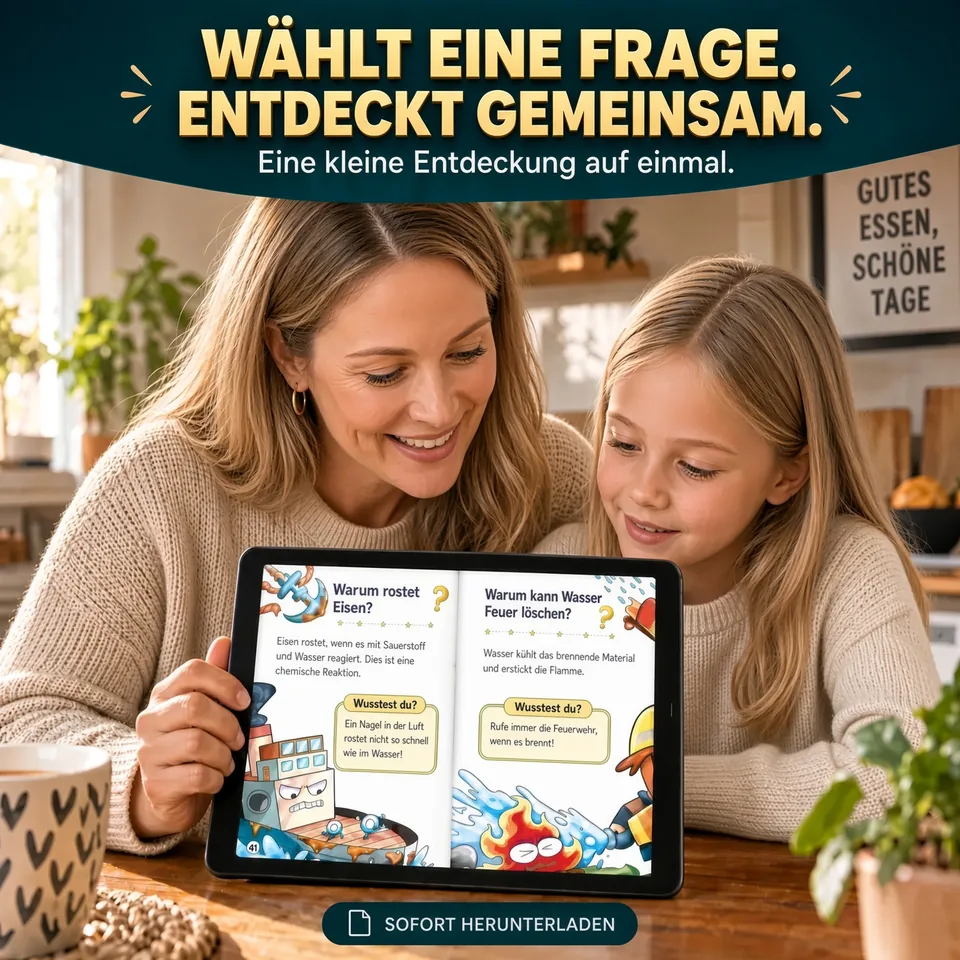 Eine Mutter und ein Kind lesen gemeinsam das digitale Buch auf einem Tablet